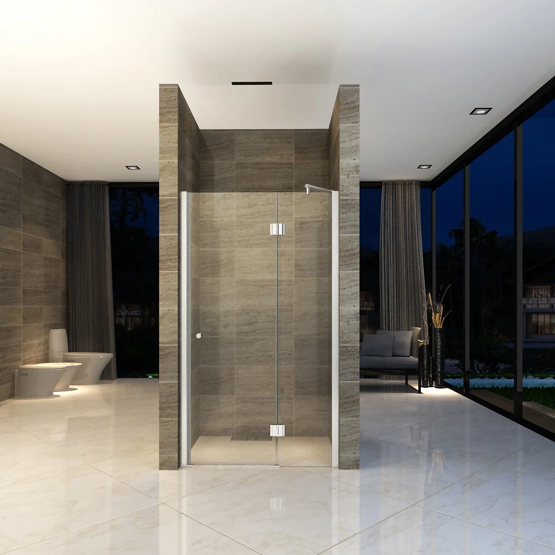 Modern Family Hotel Bathroom Door Integrated Hinge 6mm Tempered Glass Aluminium Frame Push Open Style Shower Room