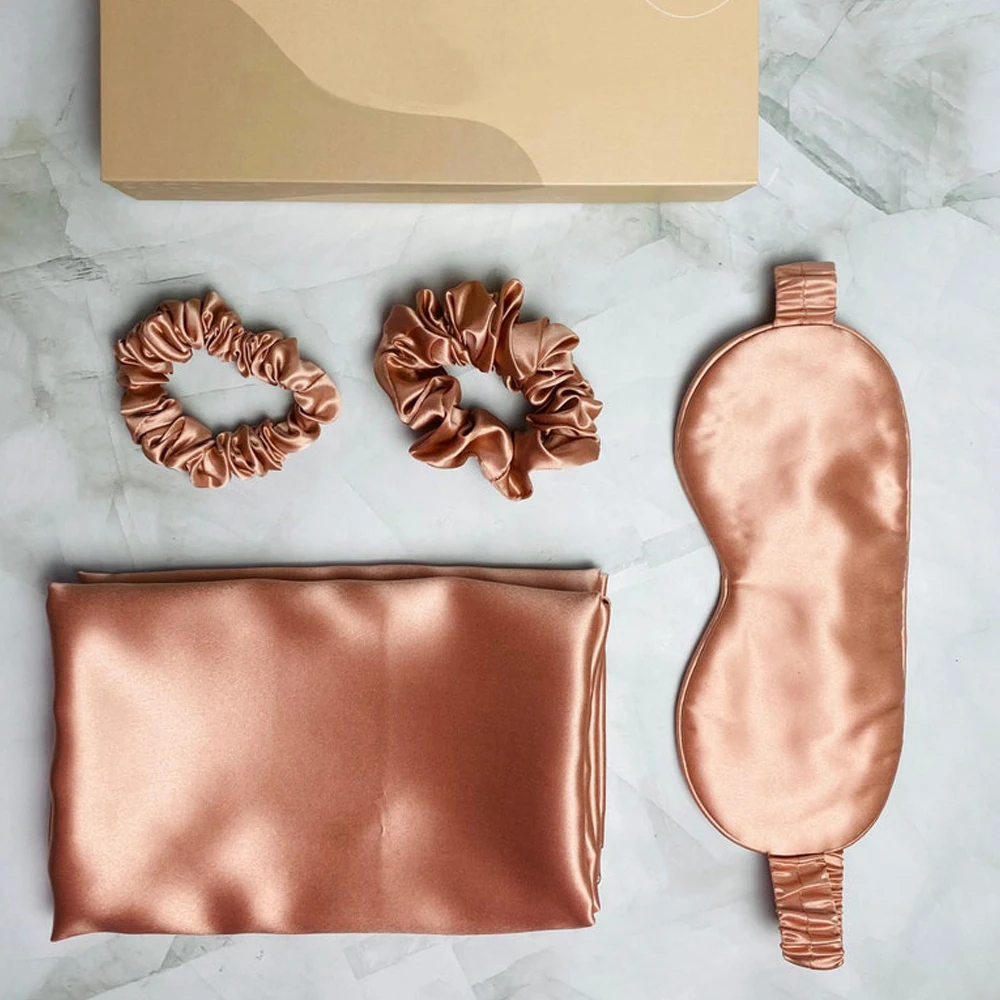 OEKO-TEX 100 manufacture custom Best for Hair and Skin Silk Pillowcase Set Silk Eye mask Mulberry Silk Pillow Cases Gift Set