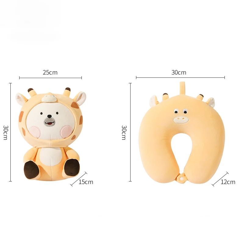 Microbeads Stuffed Plush Fabric Printing elephant Animal Shape Toys Travel Pillow 2 in 1 Reversible Neck Pillow With Embroidery