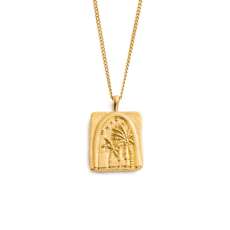 Gemnel vintage 925 sterling silver 18k gold vermeil tree palm square pendant necklace