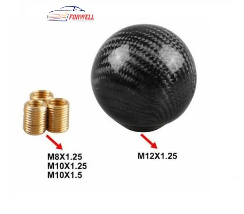 
Car Gear Shift Knob Round Ball Shape Carbon Fiber Universal with Adapters 