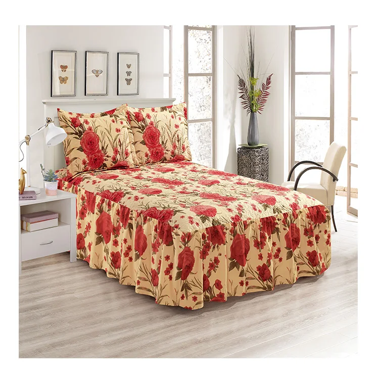 Постельное белье из 100% полиэстера, роскошное покрывало для кровати, Современная юбка с цветочным принтом растений, простыни, Королевский размер, постельное белье, юбка для кровати
