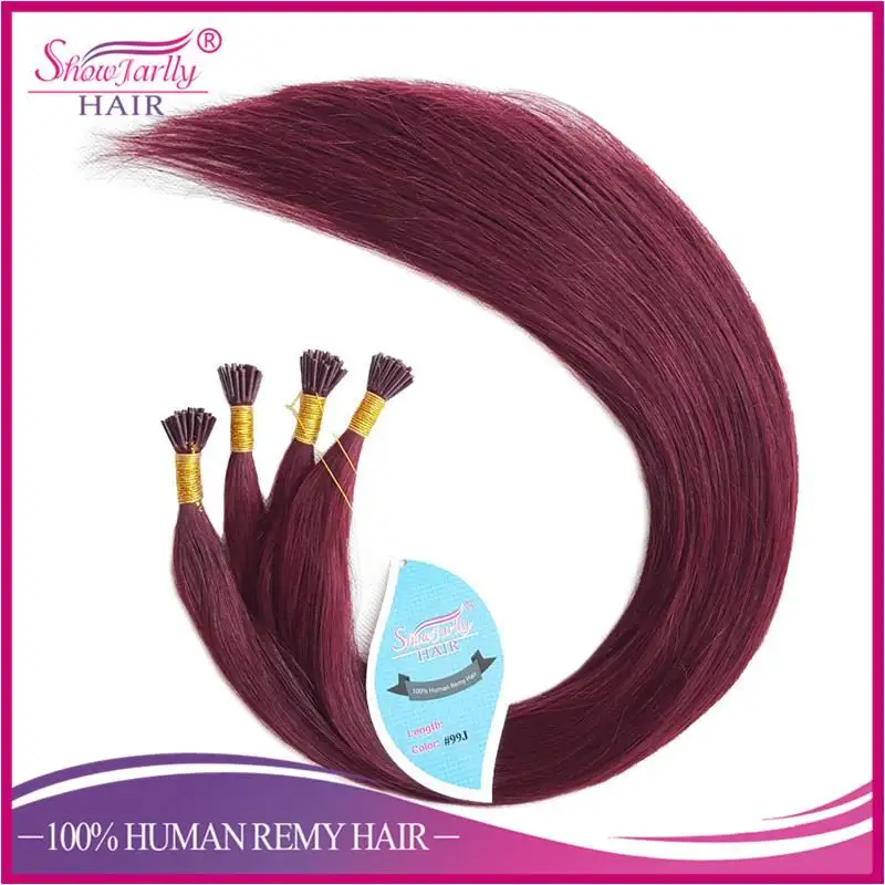 
Keratin hair extension russian human hair red plum wine color prebonded flat tip hair extensions 