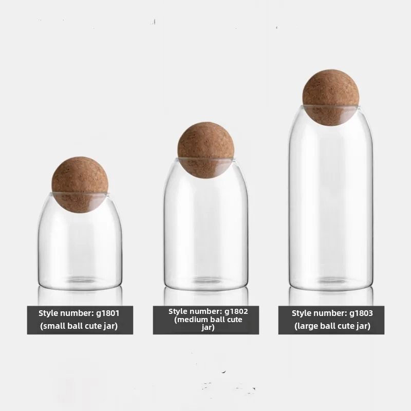 Round Ball Cork Lead-Free Glass Storage Jar with Lid  Transparent Jar Flower Tea Leaf Kitchen Use Party Applicable
