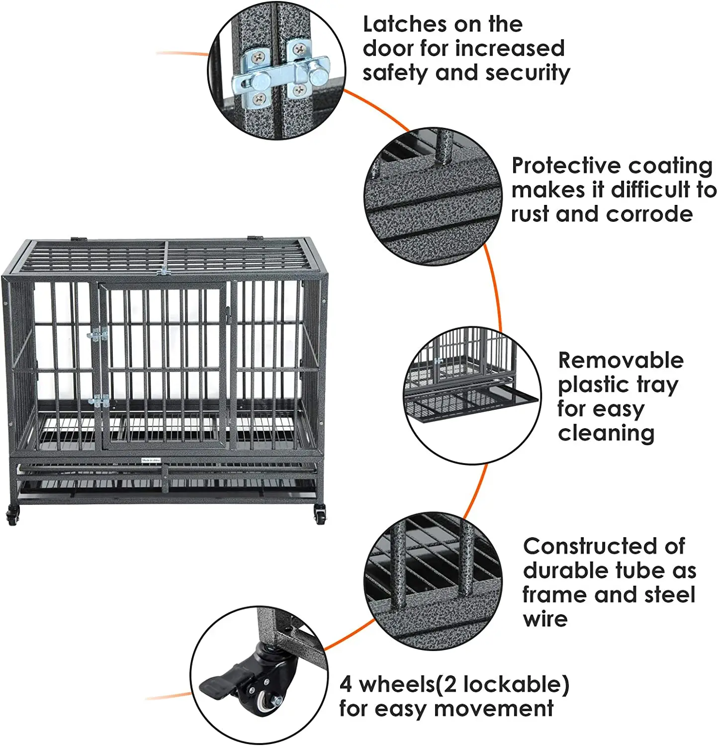 Veterinary Stackable Silver Dog Crate Stainless steel dog cage puppy cage with try large size