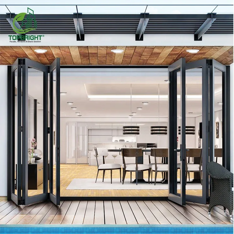 Exterior metal fold glass door screen outdoor impact bifold doors aluminium patio folding door
