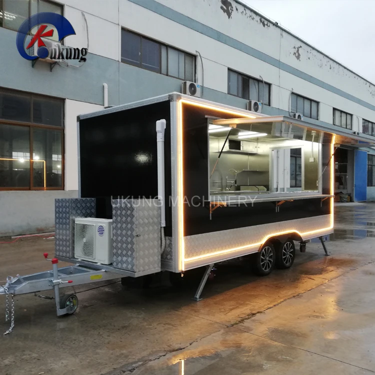 
UKUNG traditional square street side snack trailer, strong mobile food truck with the whole piece 50mm thickness wall 