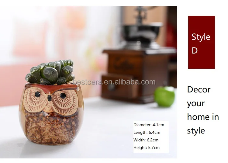 Owl Shaped flower pot decorative succulent pots mini ceramic succulent planter pot a drainage hole