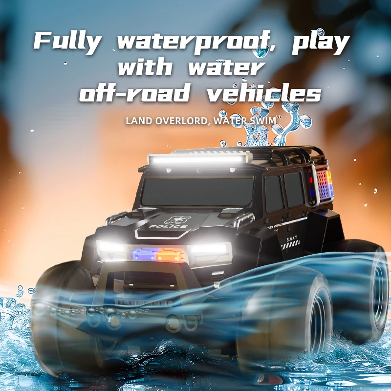 New Product Remote Control Cars 4WD With Lights Amphibious Stunt 2.4G Radio Off-road Big Wheel Police Car Toys For Kids