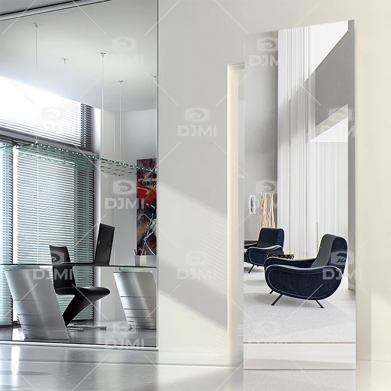 China Top Manufacturer Custom Made High Quality Mirror Barn Door Room Interior Sliding Mirror Door With Side Lights