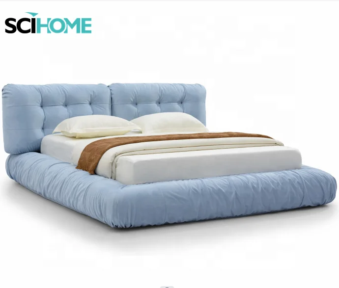 SCIHOME Italian Noric Cloud Bed Tufted Design Solid Wood Modern King Queen Size Bed
