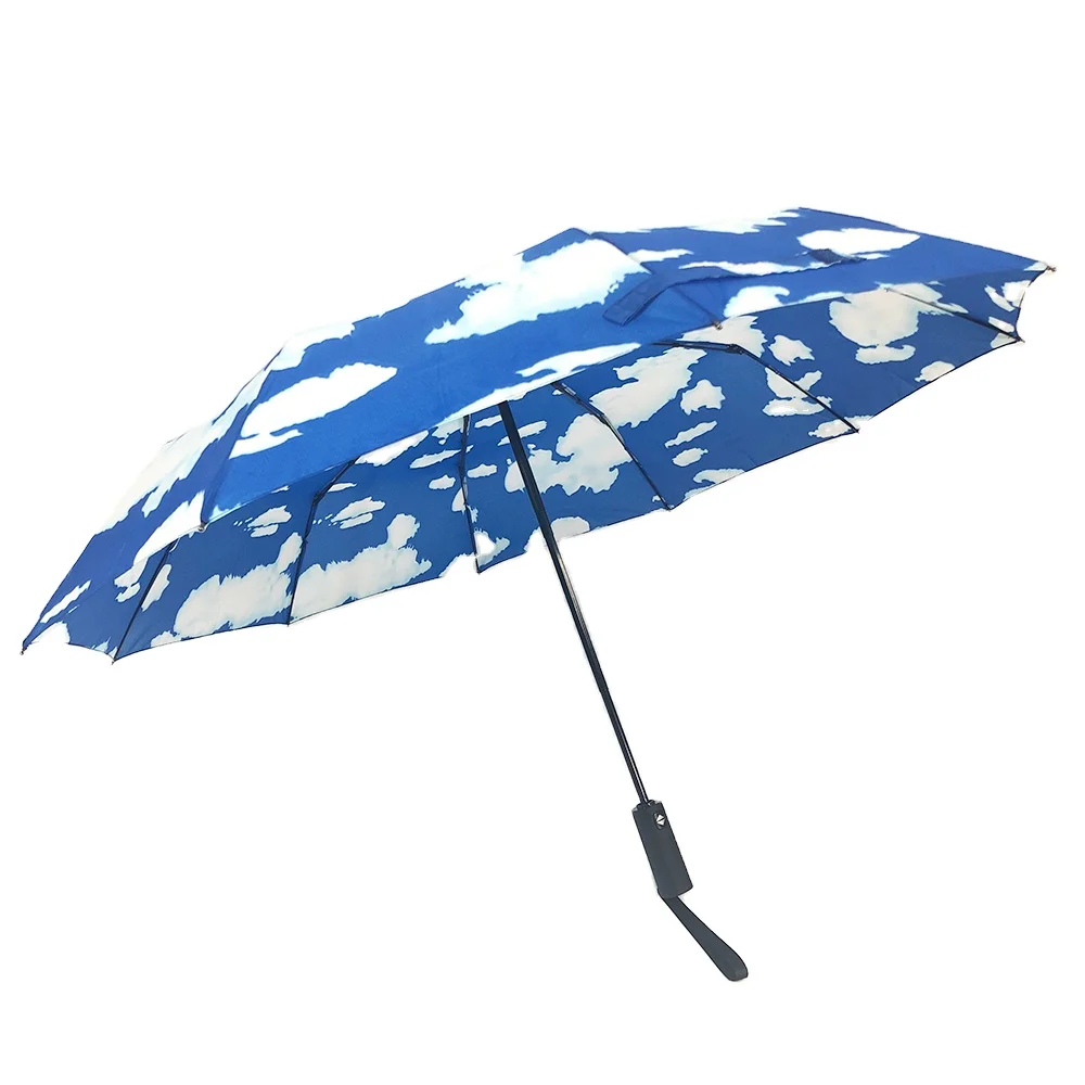 OVIDA 3 fold large 23 inch 10 ribs auto umbrella sky blue modern windproof rain umbrella