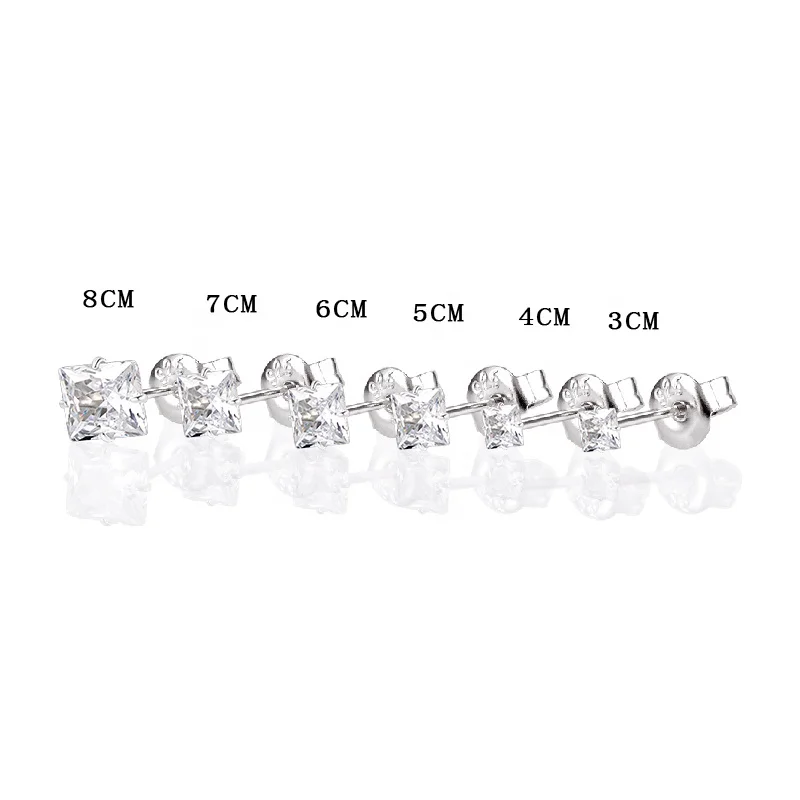 Cubic Zirconia 3mm 4mm 5mm 6mm 7mm 8mm Silver Earring Set Hypoallergenic Round Shape Diamond Rhodium Plated Stud Earrings