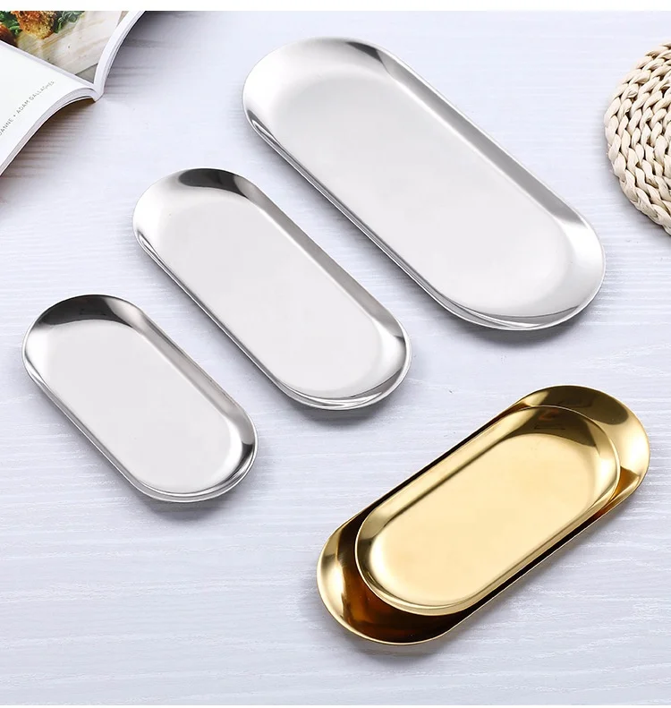 High Beauty Dessert Plate Stainless Steel Decorative Tray Fruit Cosmetics Jewelry Tray Golden Fruit Plate Stainless Steel Plate