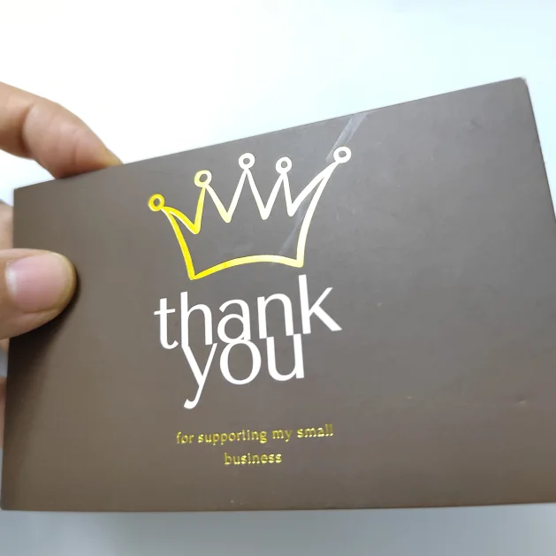 wholesale 100pcs luxury gold foil paper thank you cards with envelopes,custom logo thank you cards
