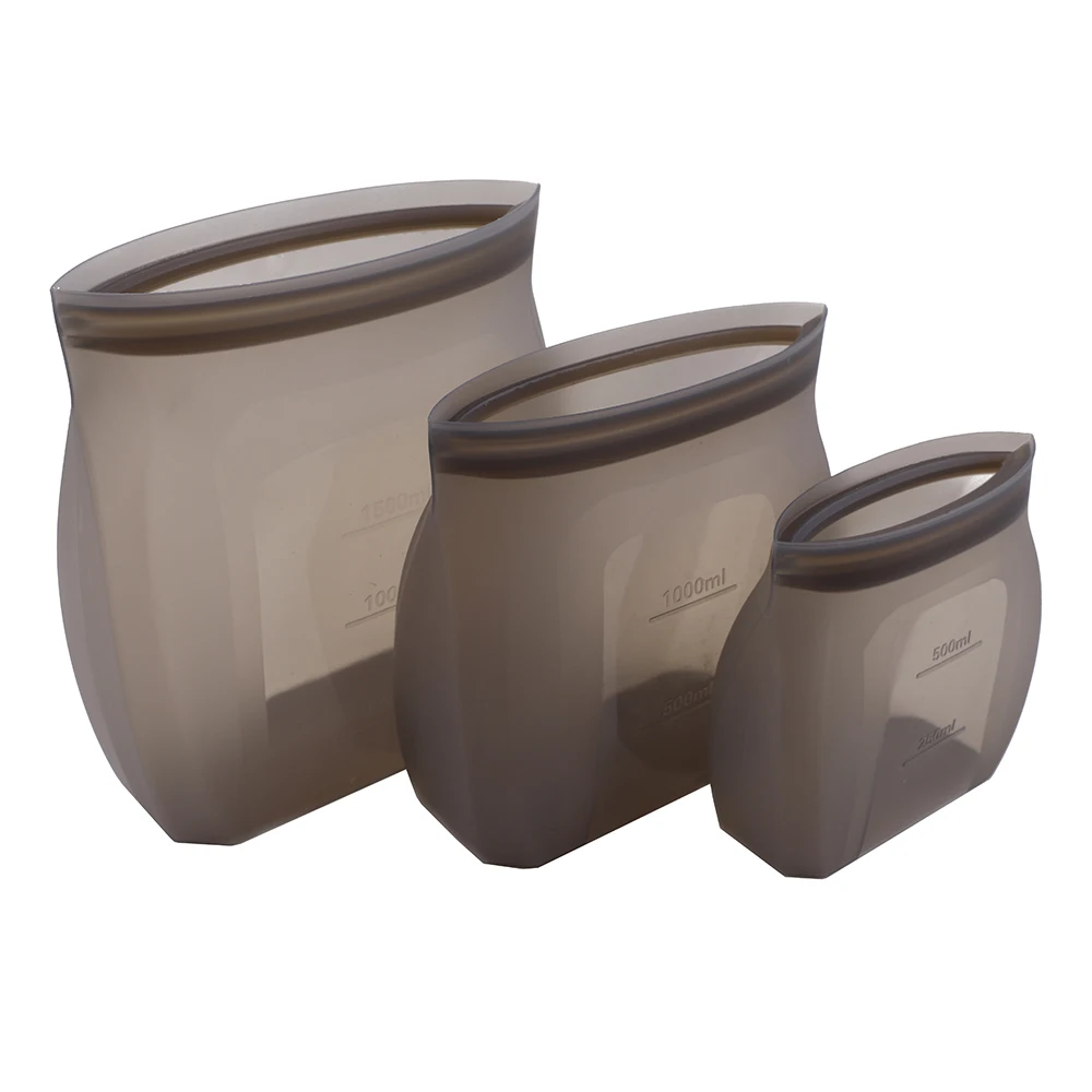 Silicone Refrigerator Bag Freshness Keep Storage Bags for Food/Milk/Frui Sandwich Bags Leakproof Zipper 3 sizes 500/1000/1500ml