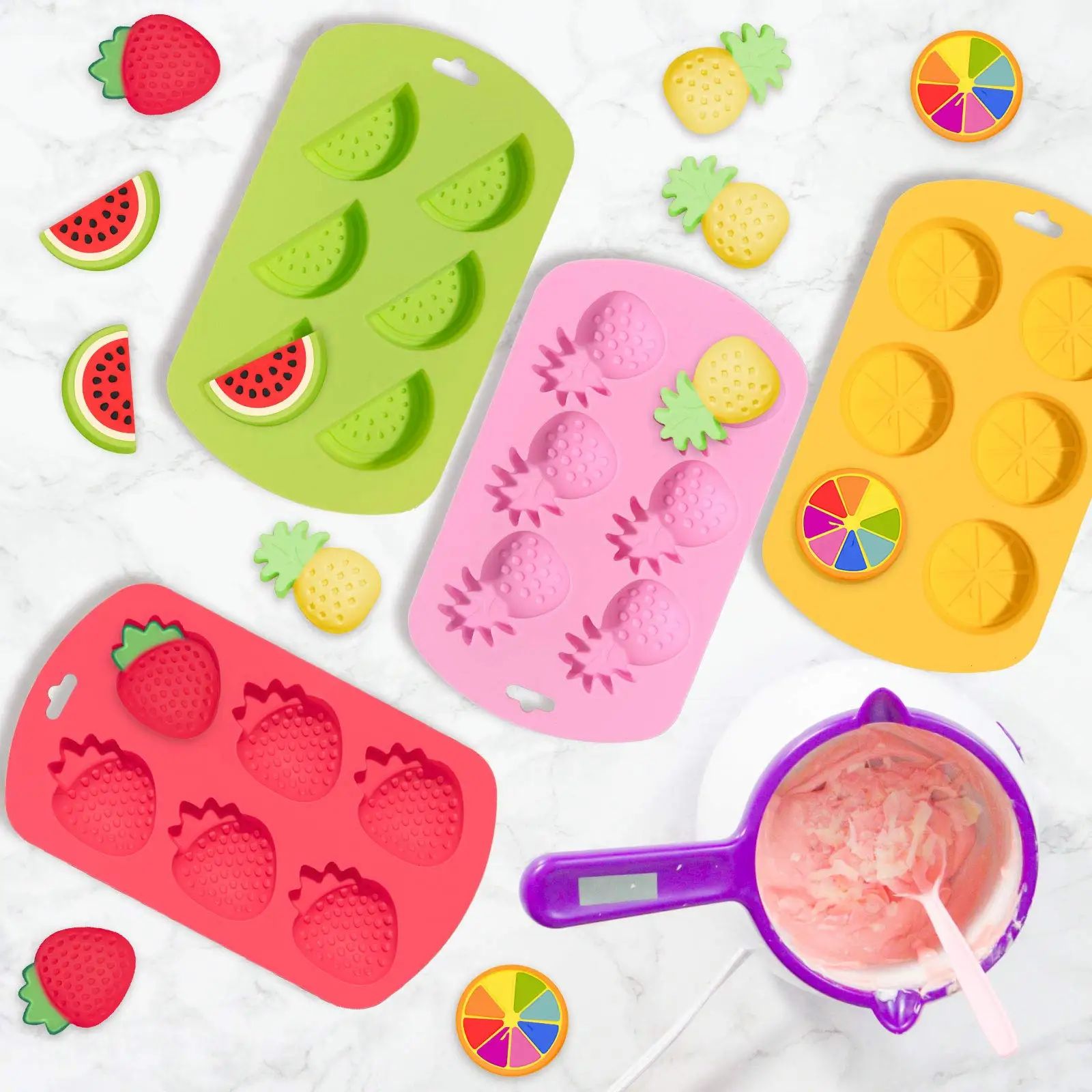 Food Grade Fruit Shaped Silicone Mold Pineapple Orange Watermelon Strawberry Chocolate Candy Baking Mould