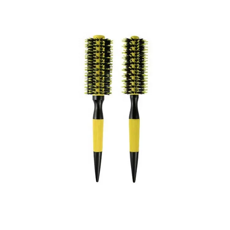 Bright Yellow Ceramic Round Brush Nylon Boar Bristle Curling Hair Brush