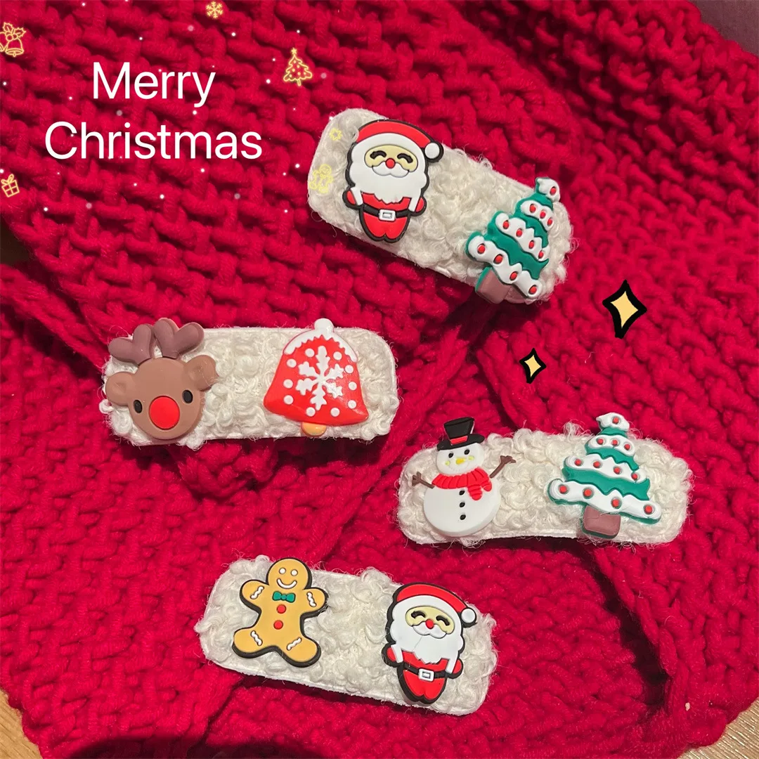 Fanyue Custom Popular Cute Christmas Tree Santa Elk Lamb Wool Hair Claw Clip Wholesale 2024