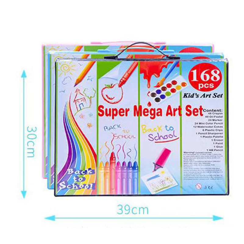 Amazon top seller Colorful 208Piece Non-Toxic Plastic Case Kids Painting Drawing Art Set Coloring Book Stationery Set with easel