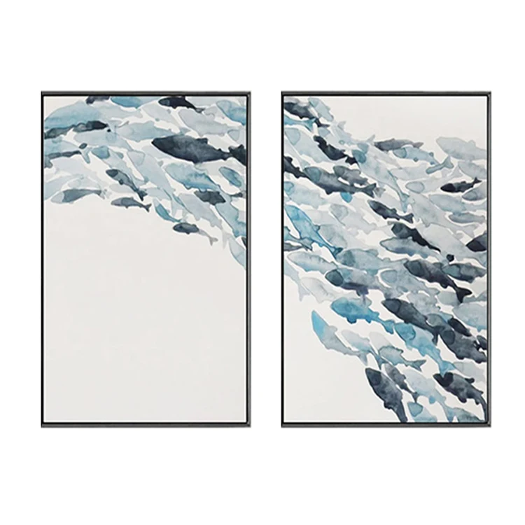 3-Piece Set Custom Order Wholesale Wall Art Fish Still Life Paintings on Stretched Canvas Prints Watercolor Medium