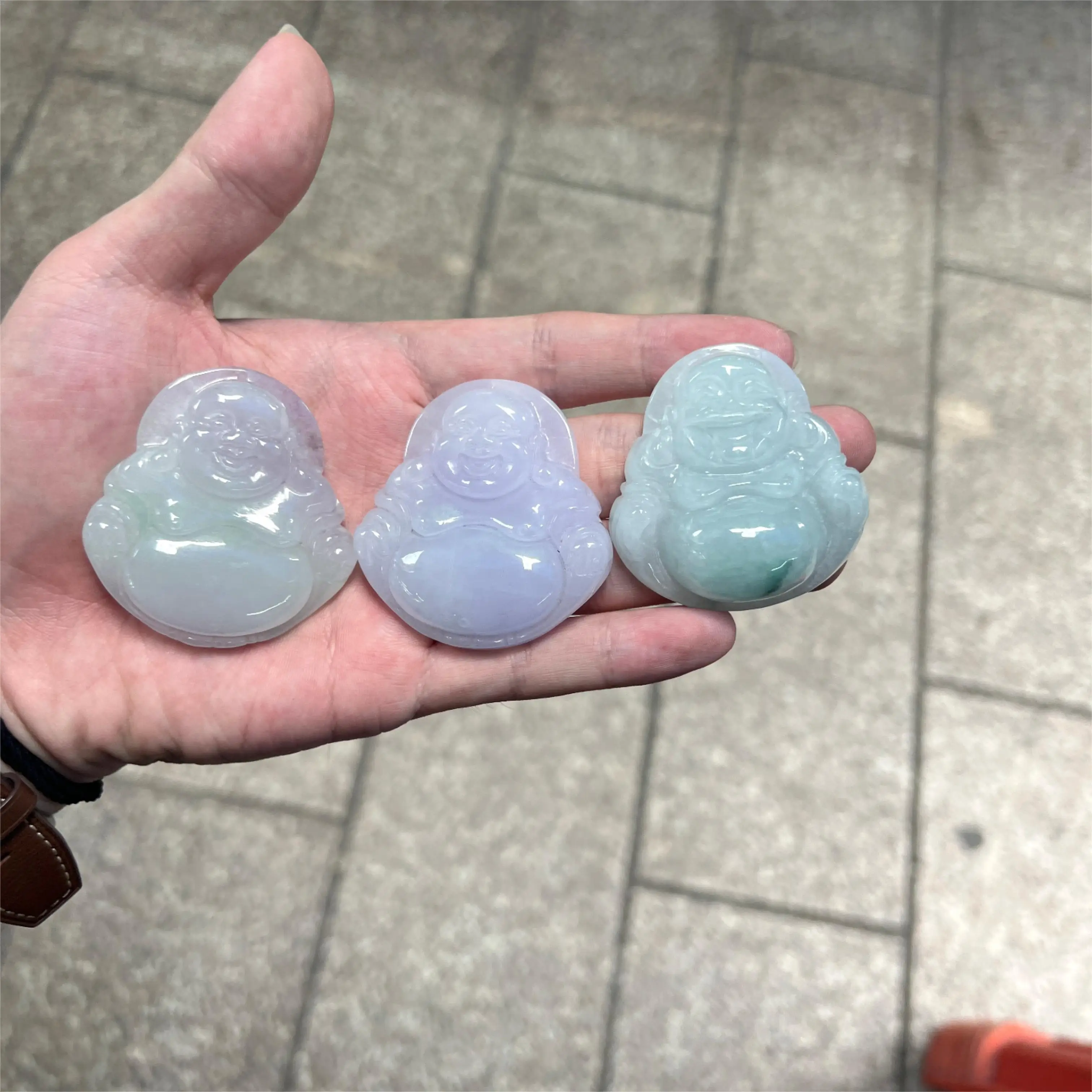 Wholesale Myanmar Bruma Jade Transparent Green Laughing Budda 35mm Carved Jade Pendant For Jewelry Pendent DIY Accessories