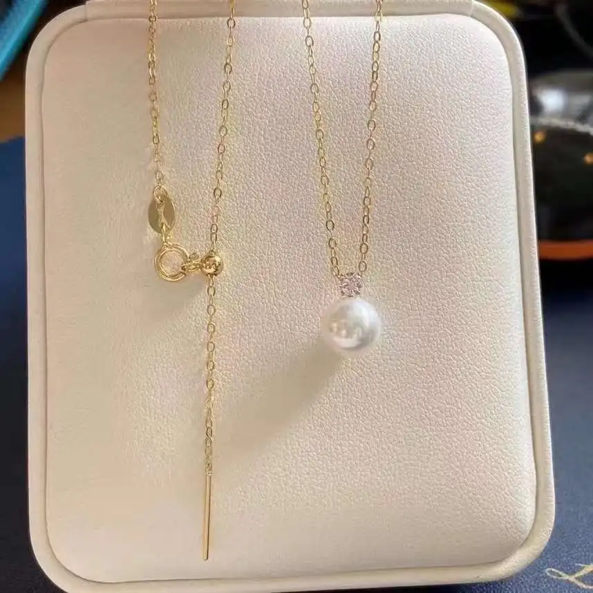 Classic 14K Gold Filled Zircon Inlaid Chain with Round and Slightly Flawless Edison 10-11mm Large White Pearl Pendant Necklace