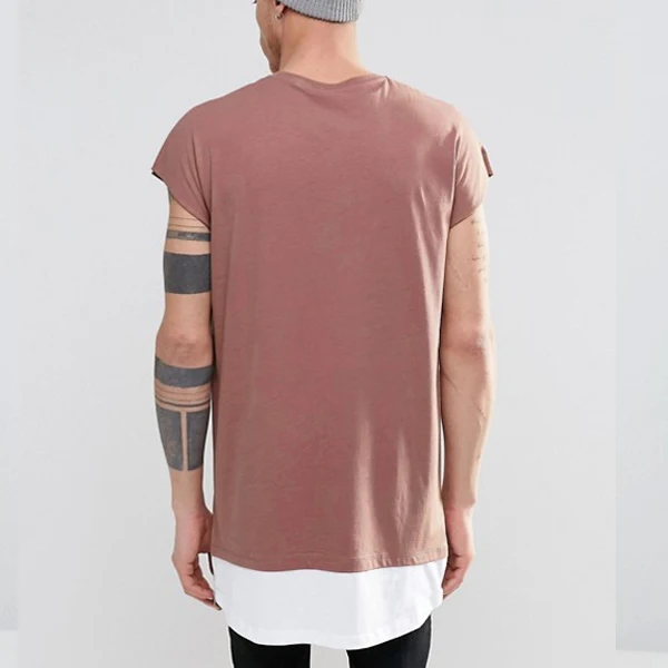 Yuwen High Quality Oversized Sleeveless T-shirt With Layered Curve Hem And Side Zips In Pink