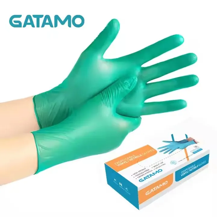 BSS004 Industrial heavy duty guantes de nitrilo diamante dental vinyl/nitrile gloves powder free green disposable nitrile gloves