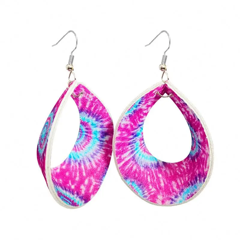  Spring Summer Tie-Dye Drop Earrings Three-Dimensional Leather Printing Popular Plaid Geometry