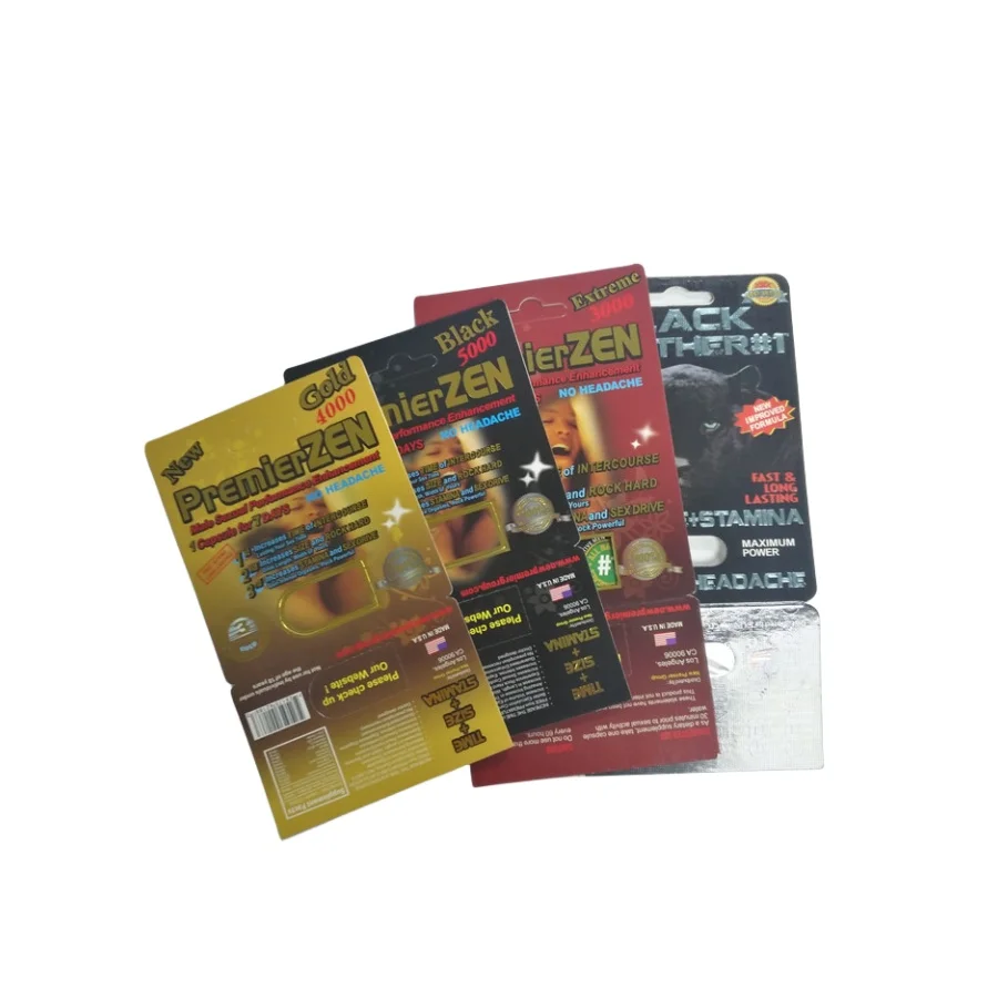 Custom Male Enhancement Pill Bullet Capsule Bottle 3D Blister Card Display Box PremierZen Card 4 Designs Stiff Rox Rhino Cards