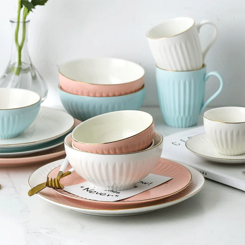 Европейские розовые керамические Столовые сервизы Y0343