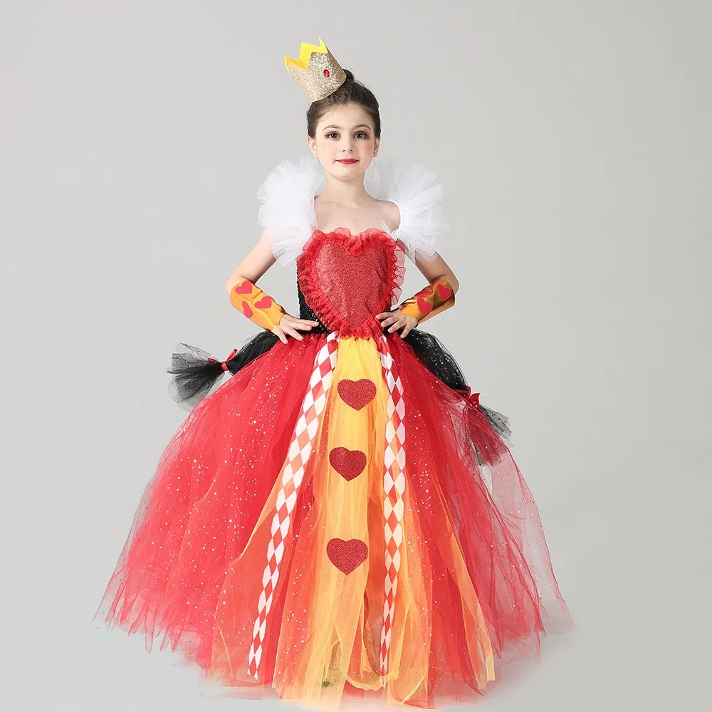Kids Girls Halloween Cosplay Queen of Hearts Dress Children Stage Performance Costumes