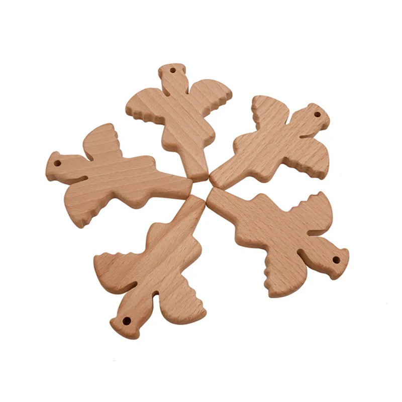 Wholesale Non Toxic Natural Organic Beech Wood Goddess Infant Teething Toy Accessories Wooden Teether Set