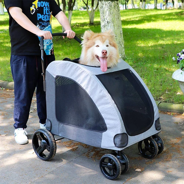 Oxford Cloth Carrier Pet Cart Animal Stroller With 4 Wheel and Storage Space Dog Cart