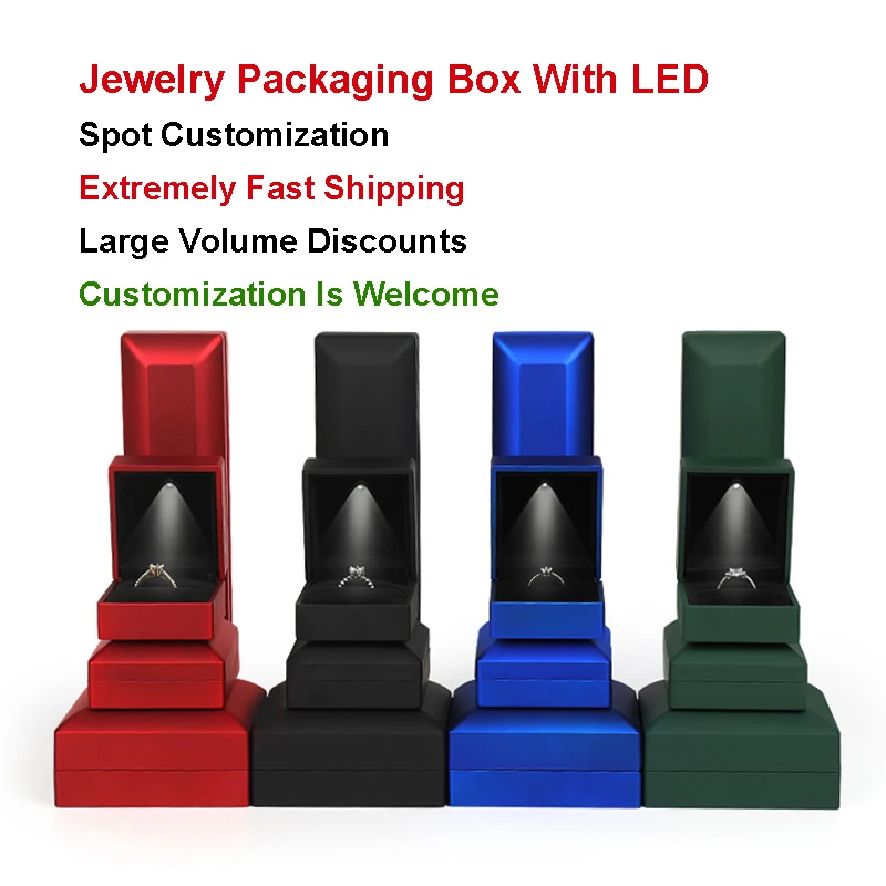 Wholesale Luxury Leather Velvet Jewelry Accessories Box With LED Light Custom Necklace Jewelry Packaging Paper Box With Logo