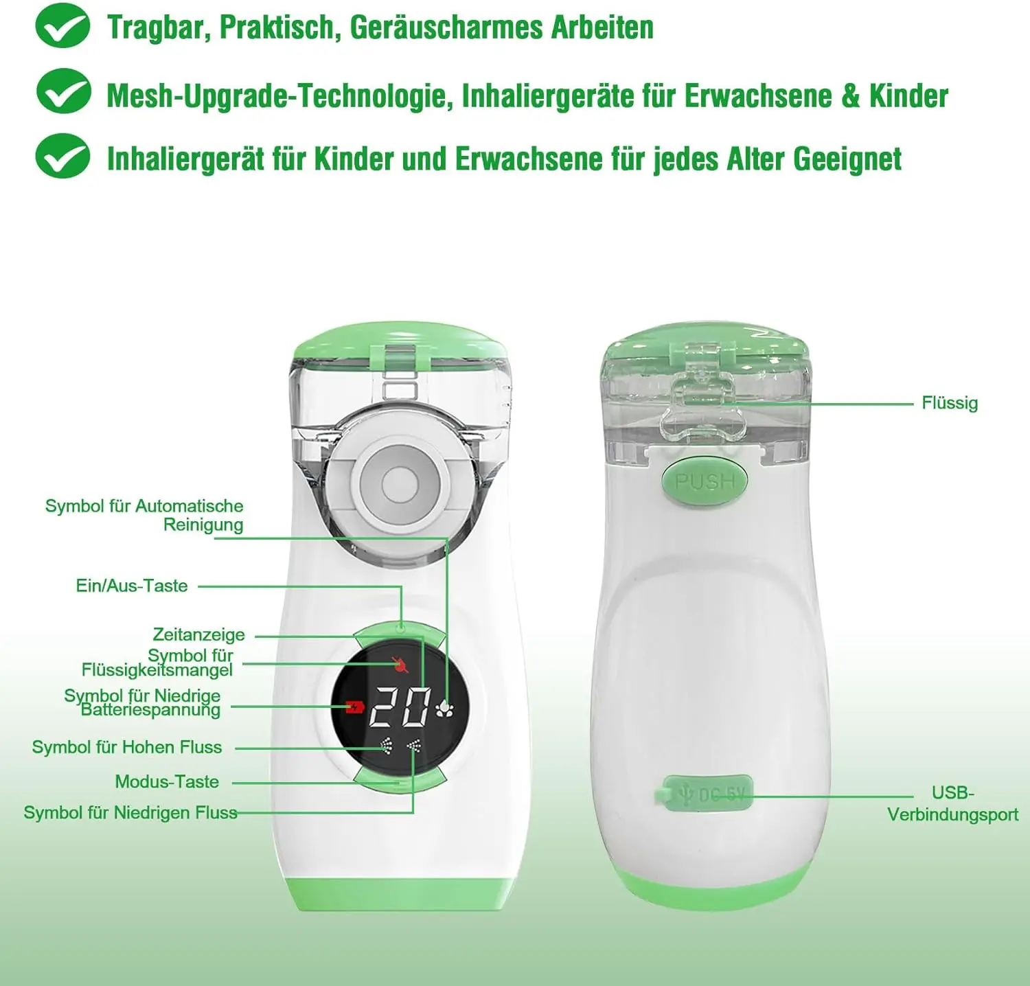 Russia DE Children Home Manufacturer Medical Ultrasonic Battery Operated Mesh Nebulizer with digital