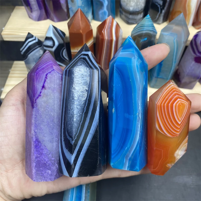Wholesale Price Natural Crystal Healing Stone Heart Palm stone Red Blue Sardonyx Crystal Point Tower