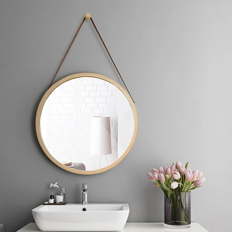 
Bamboo Frame Hanging Round Mirror Wall Mounted for Bathroom/ living room/ Entryway 