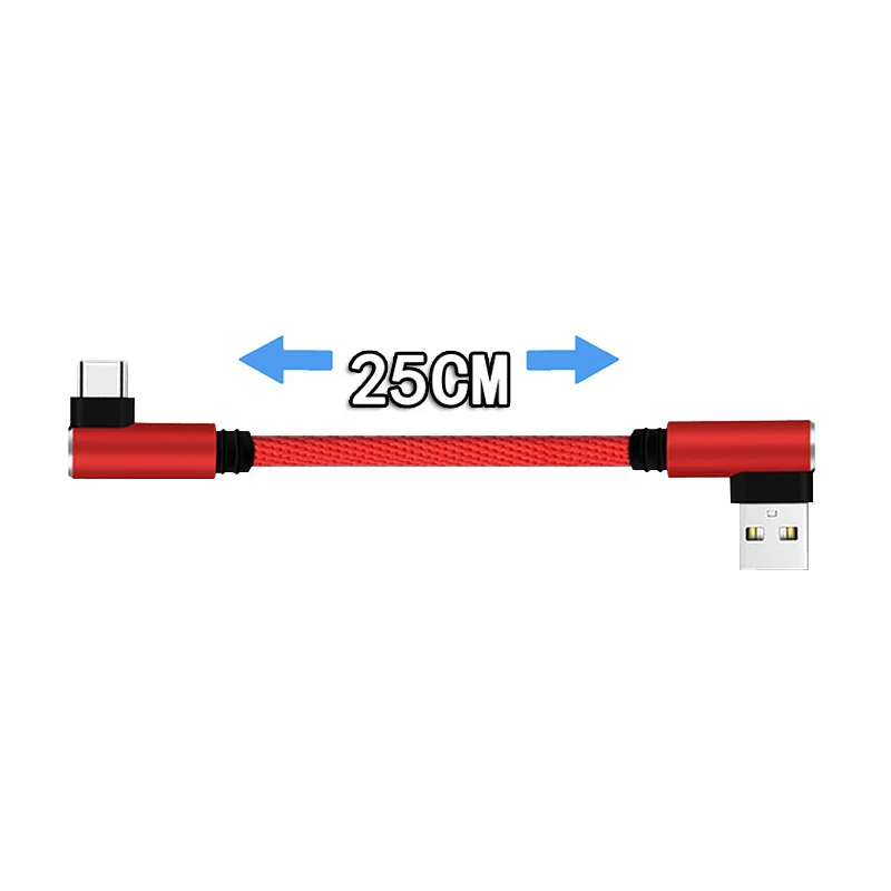 25cm USB to Type C Short Charging Cable Elbow 90 Degree USB C Micro USB Cable 2.4A Fast Charging Cord For Samsung for Huawei