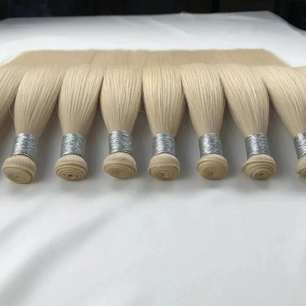 Top Quality Russian Genius weft hair extensions hand tied hair extensions raw human hair seamless weft invisible
