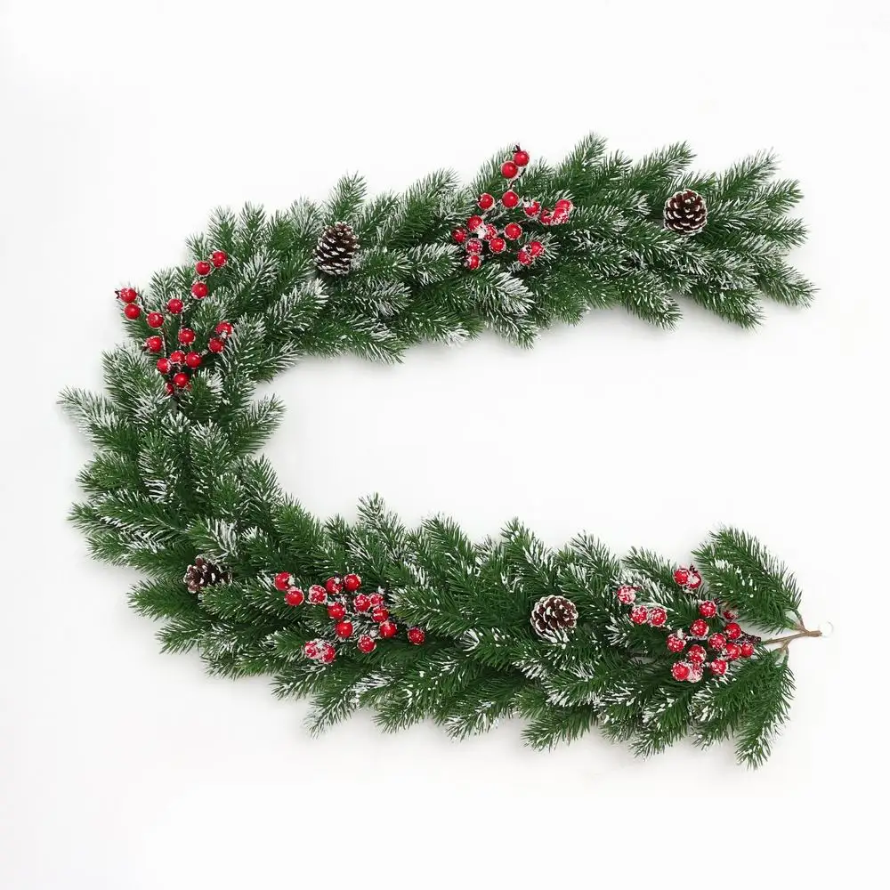 Christmas decoration Supplies 140cm green PE Christmas garland with pinecone/white/red berries for home party decor