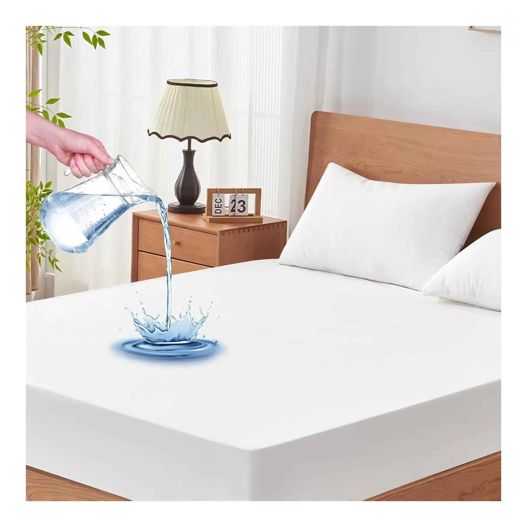 Premium Fitted Sheet Style Noiseless Mattress Cover Waterproof Mattress Protector for Home, Bedroom, Hotel