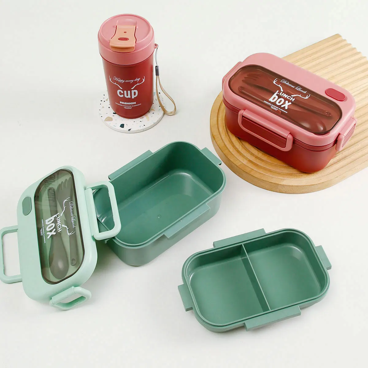 20*13*9CM 1100ML plastic 2-layer rectangular Food Containers with Removable Compartments