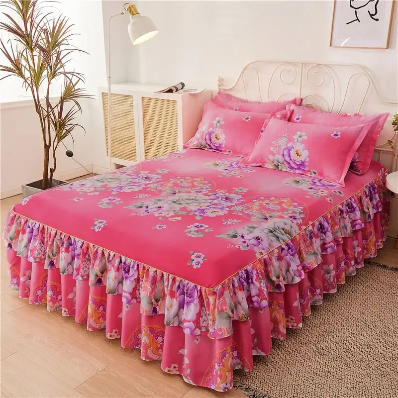 Home Bed Textile Sheets Three-pieces Bedding Cover Flat Sheet Flower Bed Cover Soft Warm Bed Sheets Sets.