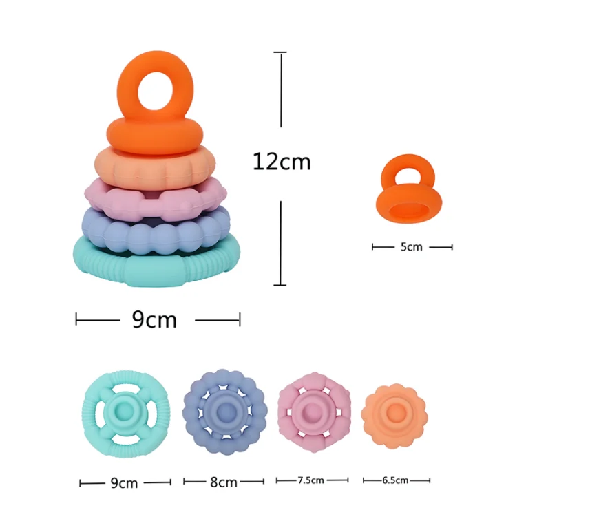 BPA Free Silicone Baby Teether, Kids-friendly Stacker Tower Design, Food Grade Material Approved