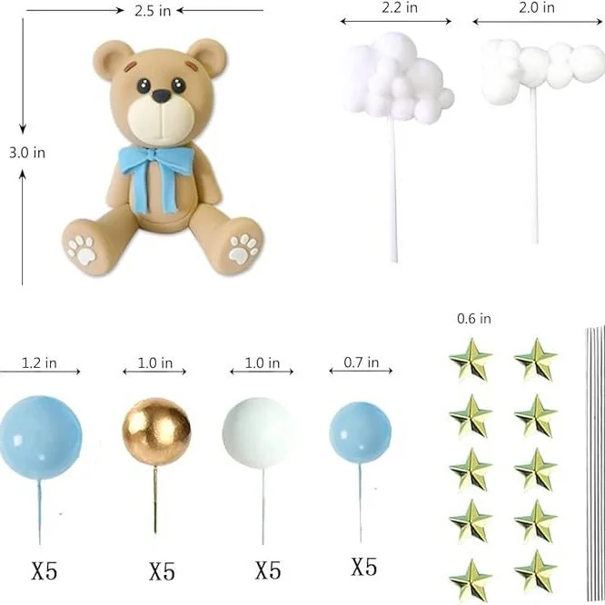 Bear Ball Cake Decoration Star Cloud Cake topper Card Boys and Girls Baby Shower Birthday Party Decoration