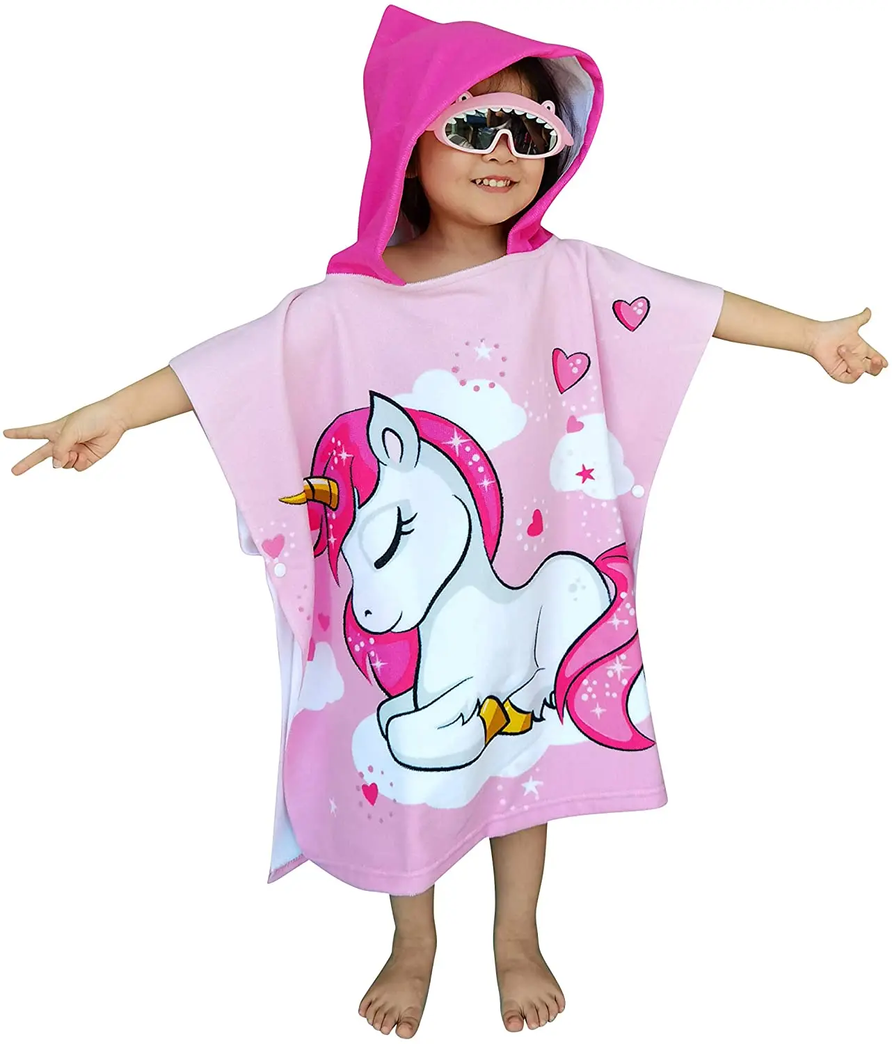 High Quality super strong water Custom Animal design rainbow unicorn child Surf Beach Hooded Poncho Towel