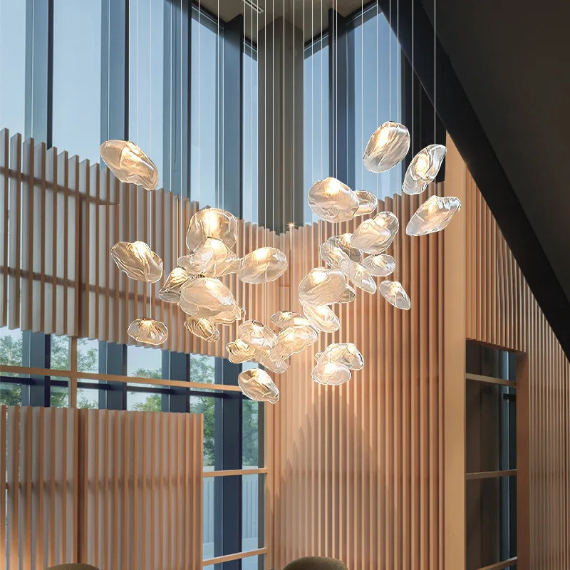 Art Cloud Design Hanging Lamp Modern Luxury Hotel Loft Staircase Chandelier Blown Glass Pendant Light