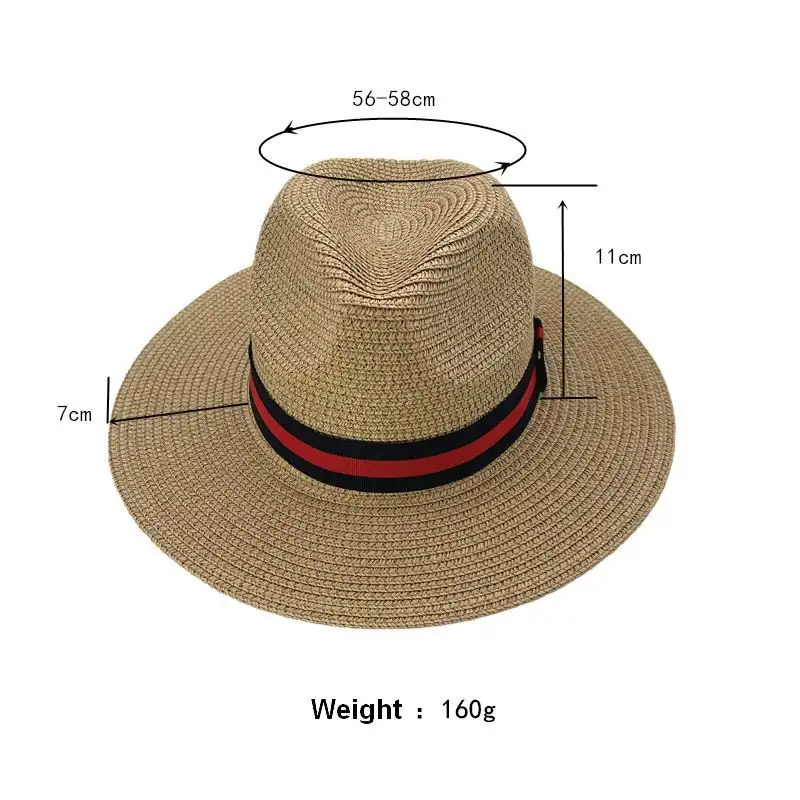 Panama Men Straw Hat With Bee Green Red Striped Ribbon Summer New Colourful Travel Beach Sun Shade Wide Brim Fedora